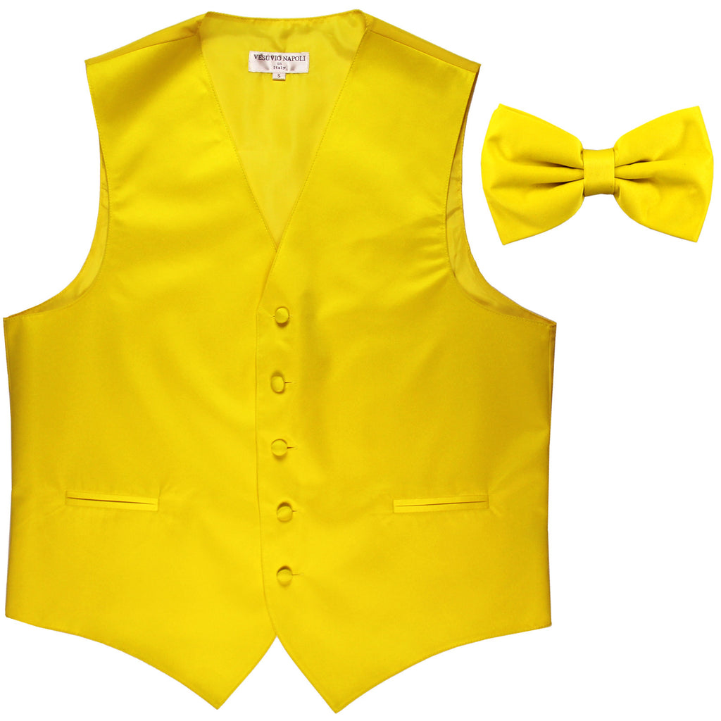 New Men's Formal Vest Tuxedo Waistcoat with Bowtie wedding prom party yellow