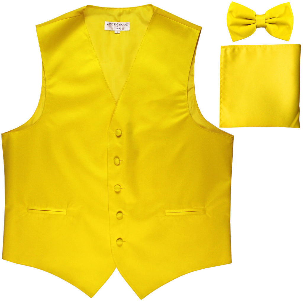 New Men's formal vest Tuxedo Waistcoat_bowtie & hankie set wedding prom yellow