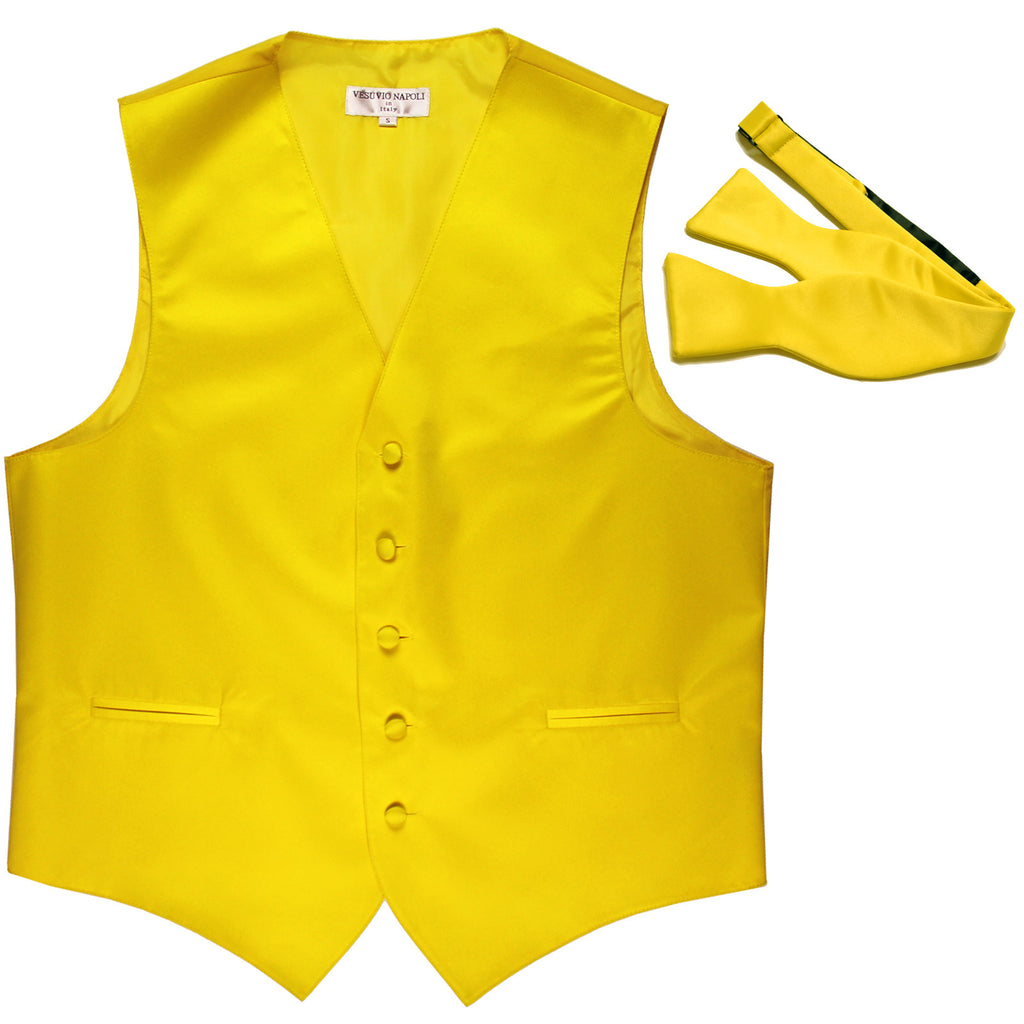 New Men's Formal Vest Tuxedo Waistcoat with free style selftie Bowtie yellow