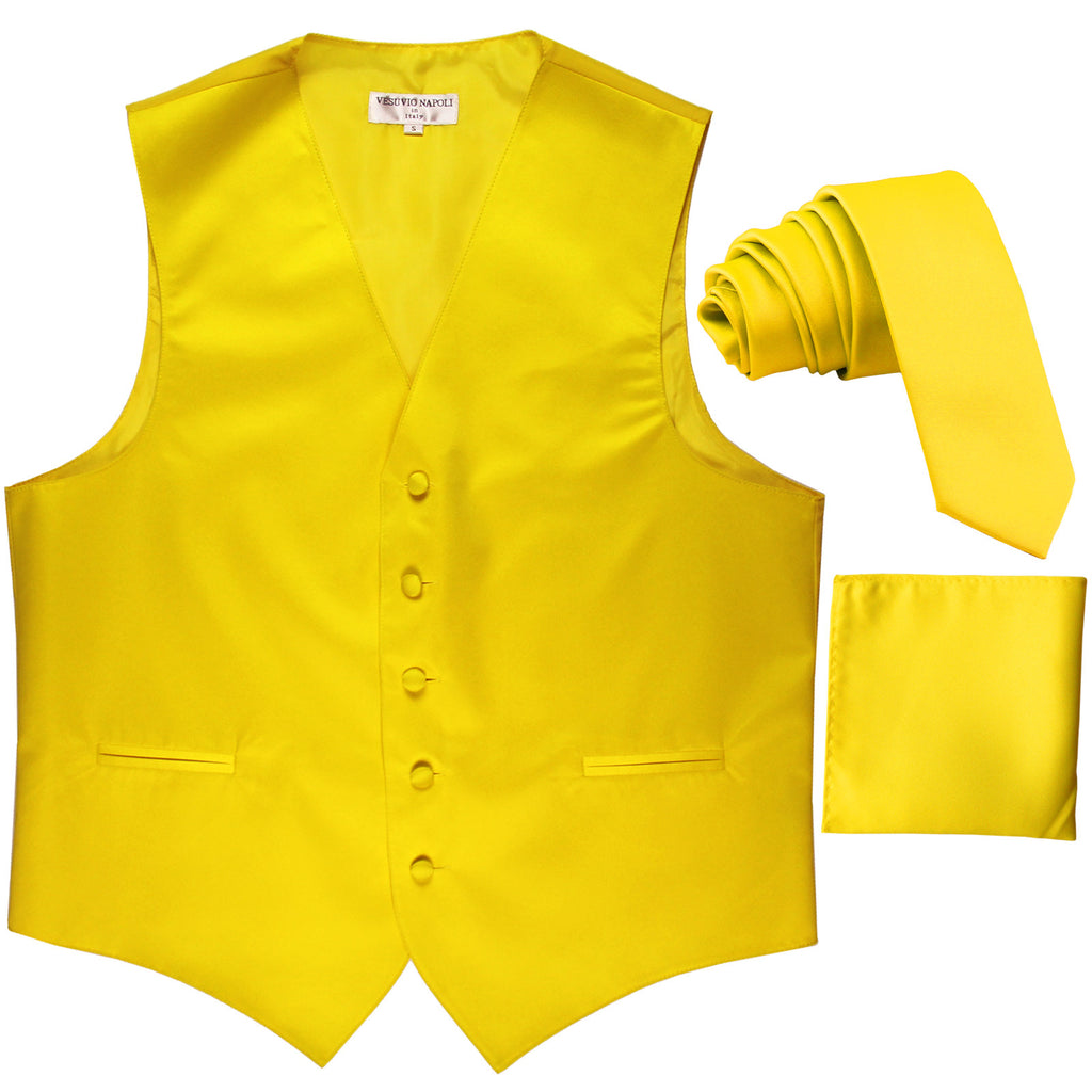 New Men's formal vest Tuxedo Waistcoat_2.5" necktie & hankie wedding yellow