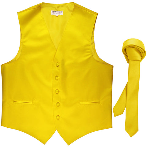 New Men's Formal Tuxedo Vest Waistcoat_1.5" skinny Necktie wedding prom yellow