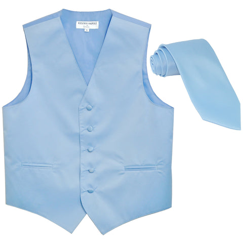 New Men's Formal Tuxedo Vest Waistcoat_Necktie solid wedding prom light blue