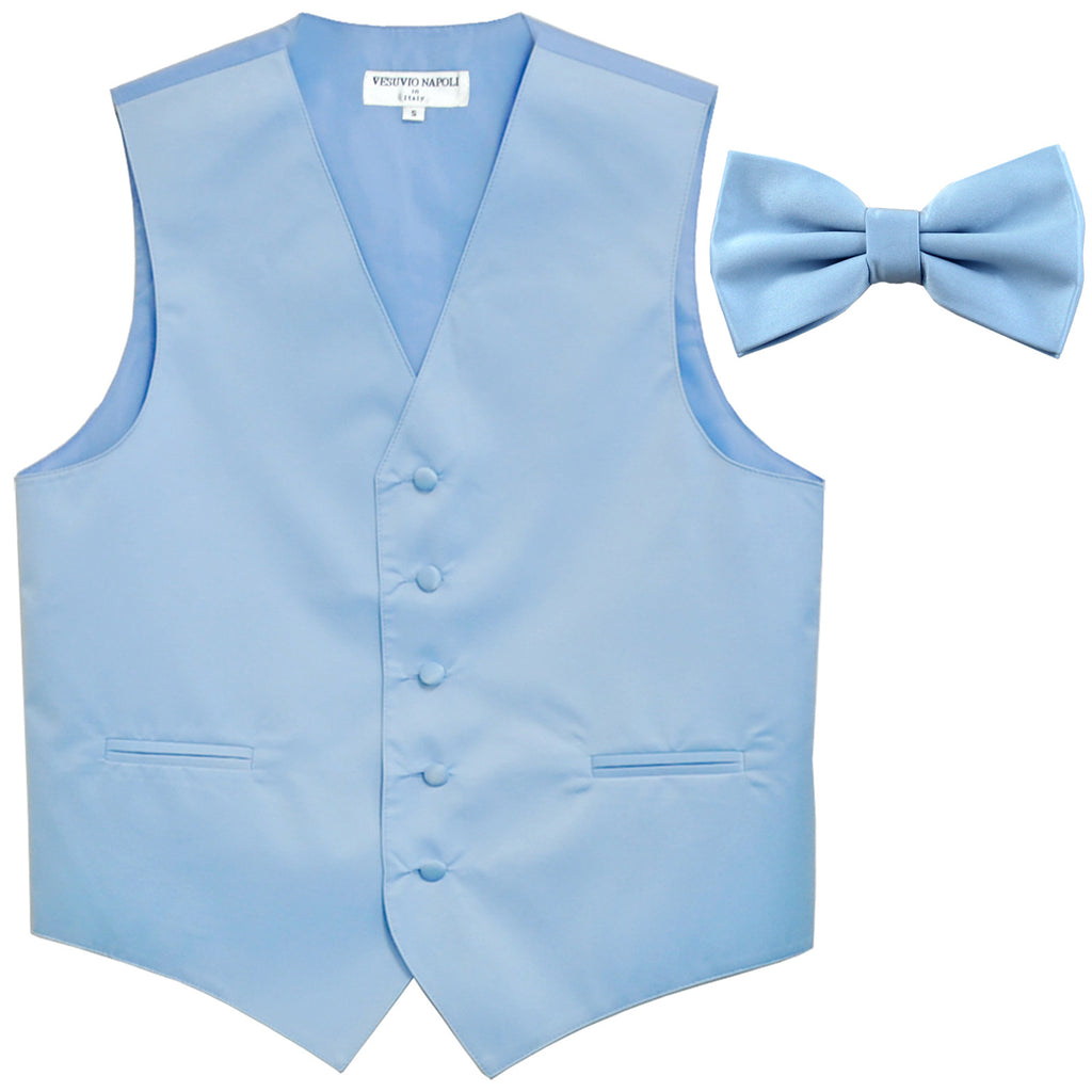New Men's Formal Vest Tuxedo Waistcoat with Bowtie wedding prom party light blue