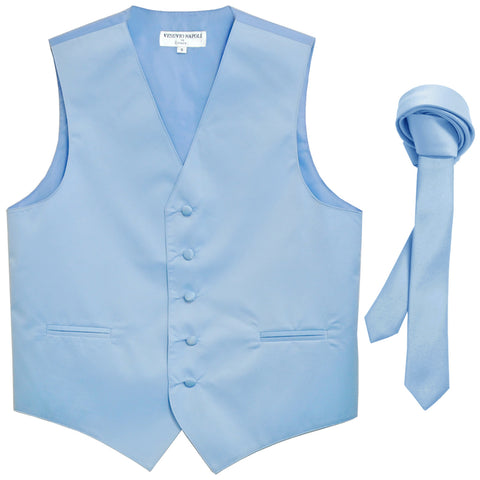New Men's Formal Tuxedo Vest Waistcoat_1.5" skinny Necktie wedding prom light blue