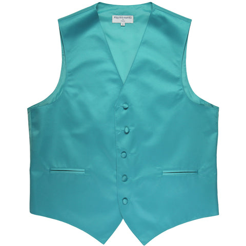 New polyester men's tuxedo vest waistcoat only solid wedding formal aqua blue