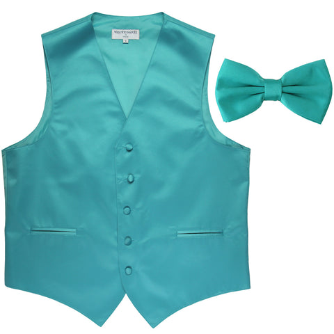 New Men's Formal Vest Tuxedo Waistcoat with Bowtie wedding prom party aqua blue