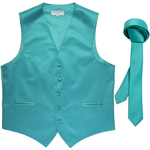 New Men's Formal Tuxedo Vest Waistcoat_1.5" skinny Necktie wedding prom aqua blue