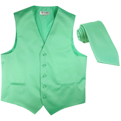 New Men's Formal Tuxedo Vest Waistcoat_Necktie solid wedding prom aqua green
