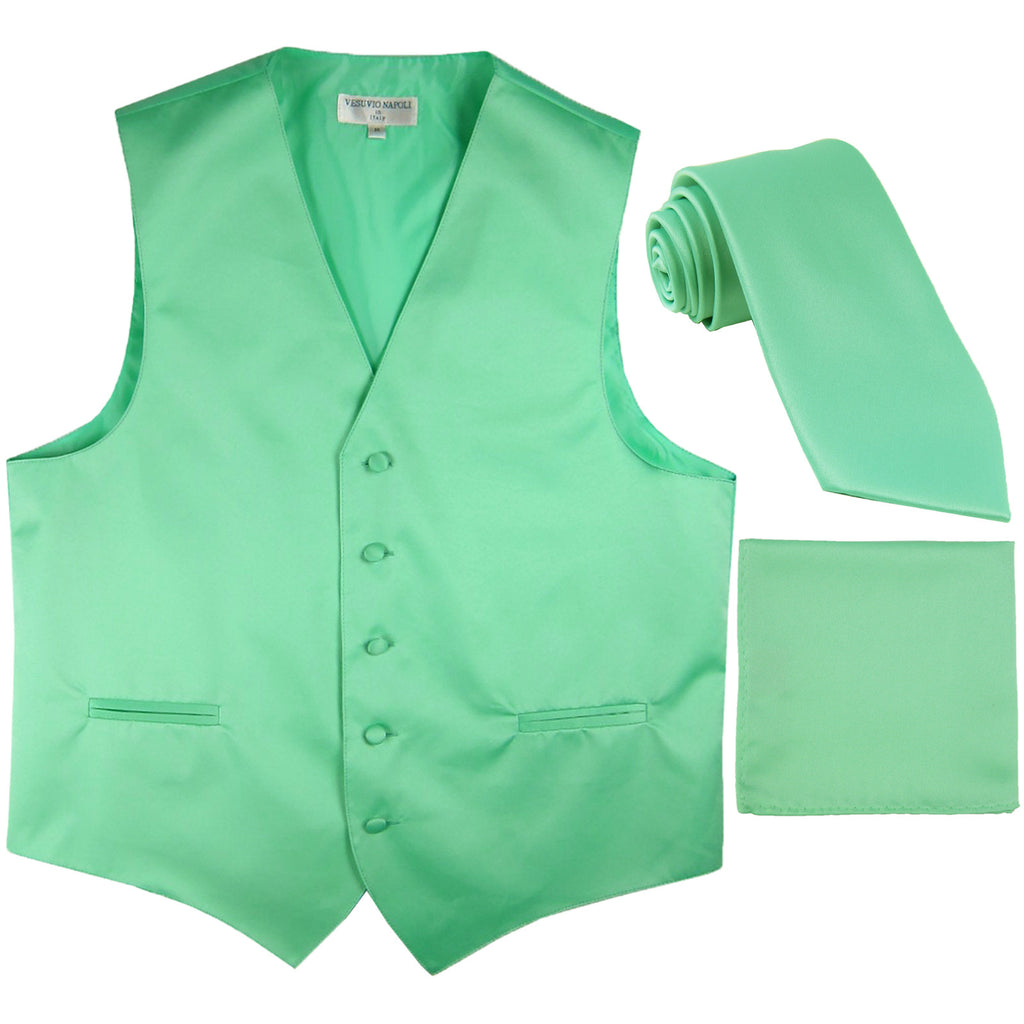 New Men's formal vest Tuxedo Waistcoat_necktie & hankie set wedding aqua green