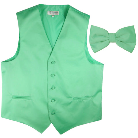 New Men's Formal Vest Tuxedo Waistcoat with Bowtie wedding prom party aqua green