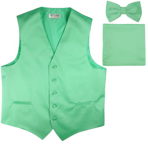 New Men's formal vest Tuxedo Waistcoat_bowtie & hankie set wedding prom aqua green