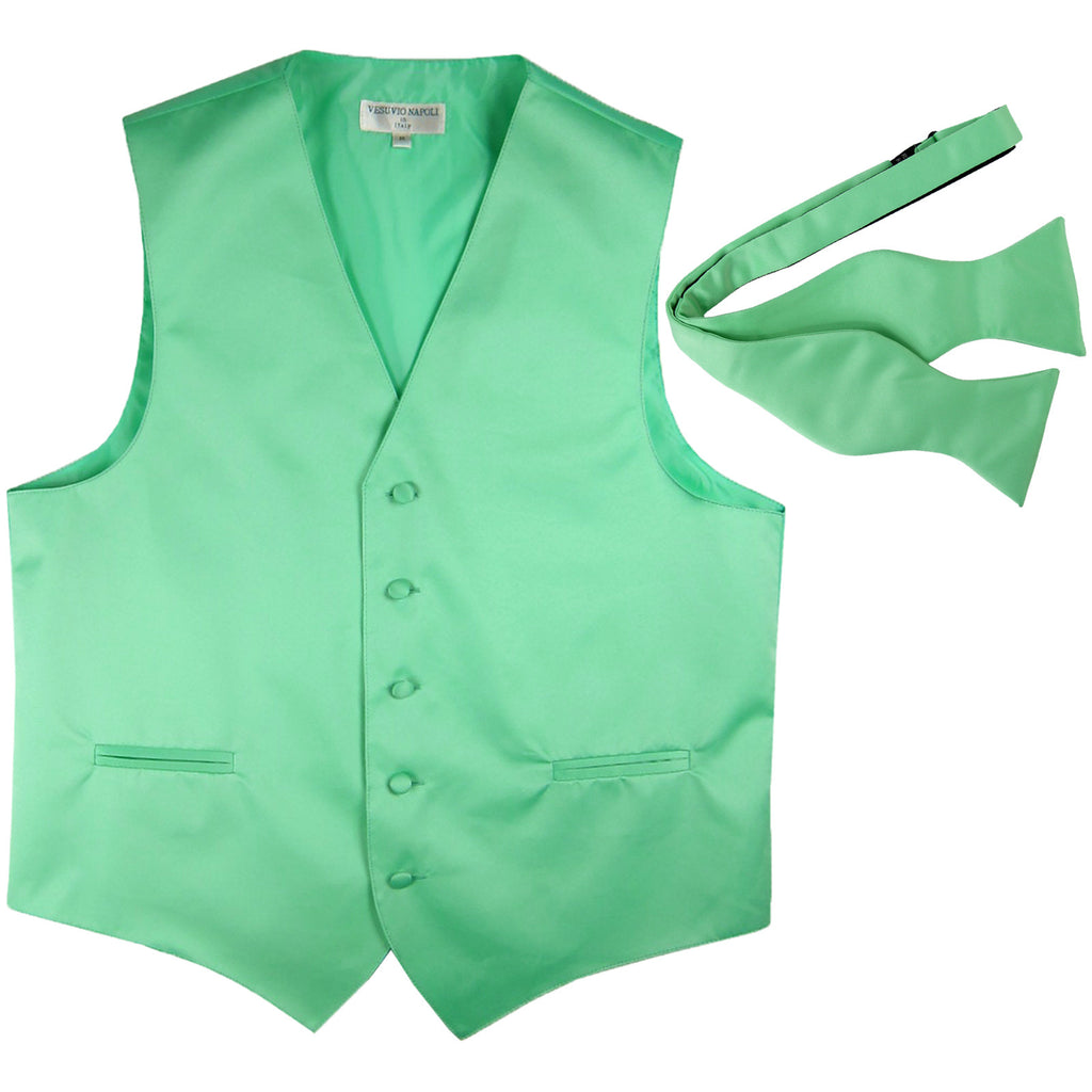 New Men's Formal Vest Tuxedo Waistcoat with free style selftie Bowtie aqua green