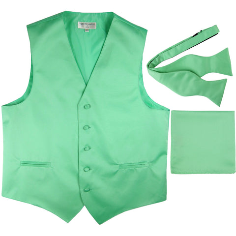 New Men's vest Tuxedo Waistcoat self tie bow tie and hankie set aqua green