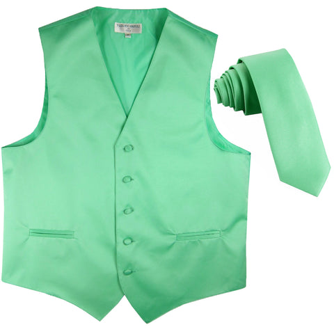 New Men's Formal Tuxedo Vest Waistcoat_2.5" skinny Necktie solid wedding aqua green