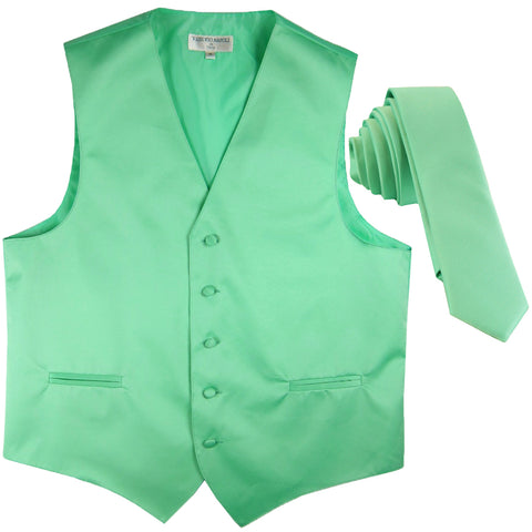 New Men's Formal Tuxedo Vest Waistcoat_1.5" skinny Necktie wedding prom aqua green