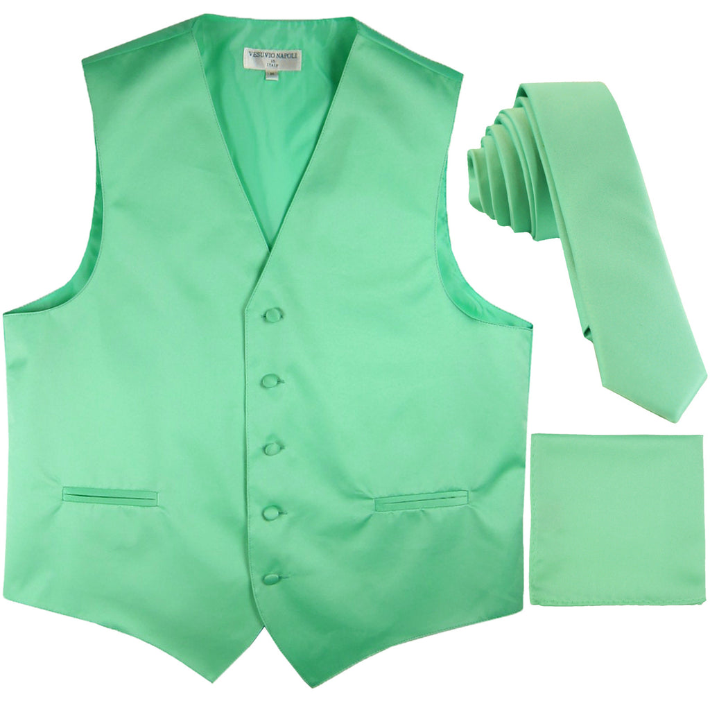 New Men's formal vest Tuxedo Waistcoat_1.5" necktie & hankie set wedding aqua green