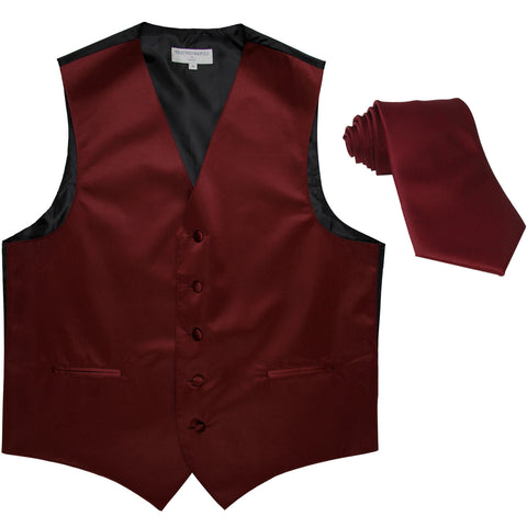 New Men's Formal Tuxedo Vest Waistcoat_Necktie solid wedding prom burgundy