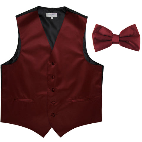 New Men's Formal Vest Tuxedo Waistcoat with Bowtie wedding prom party burgundy