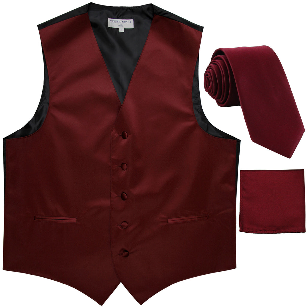 New Men's formal vest Tuxedo Waistcoat_2.5" necktie & hankie wedding burgundy
