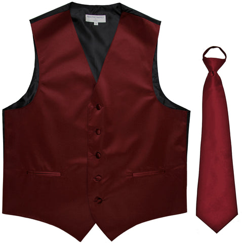 New Men's Formal Tuxedo Vest Waistcoat Pre-tied Necktie solid wedding prom burgundy