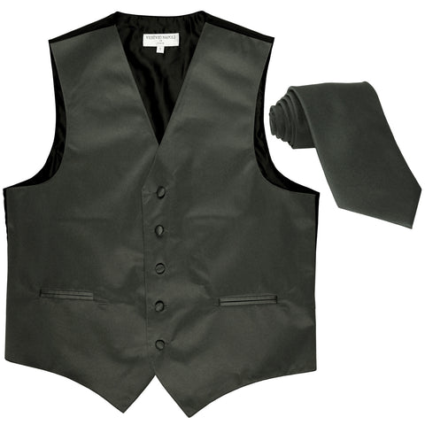 New Men's Formal Tuxedo Vest Waistcoat_Necktie solid wedding prom dark gray