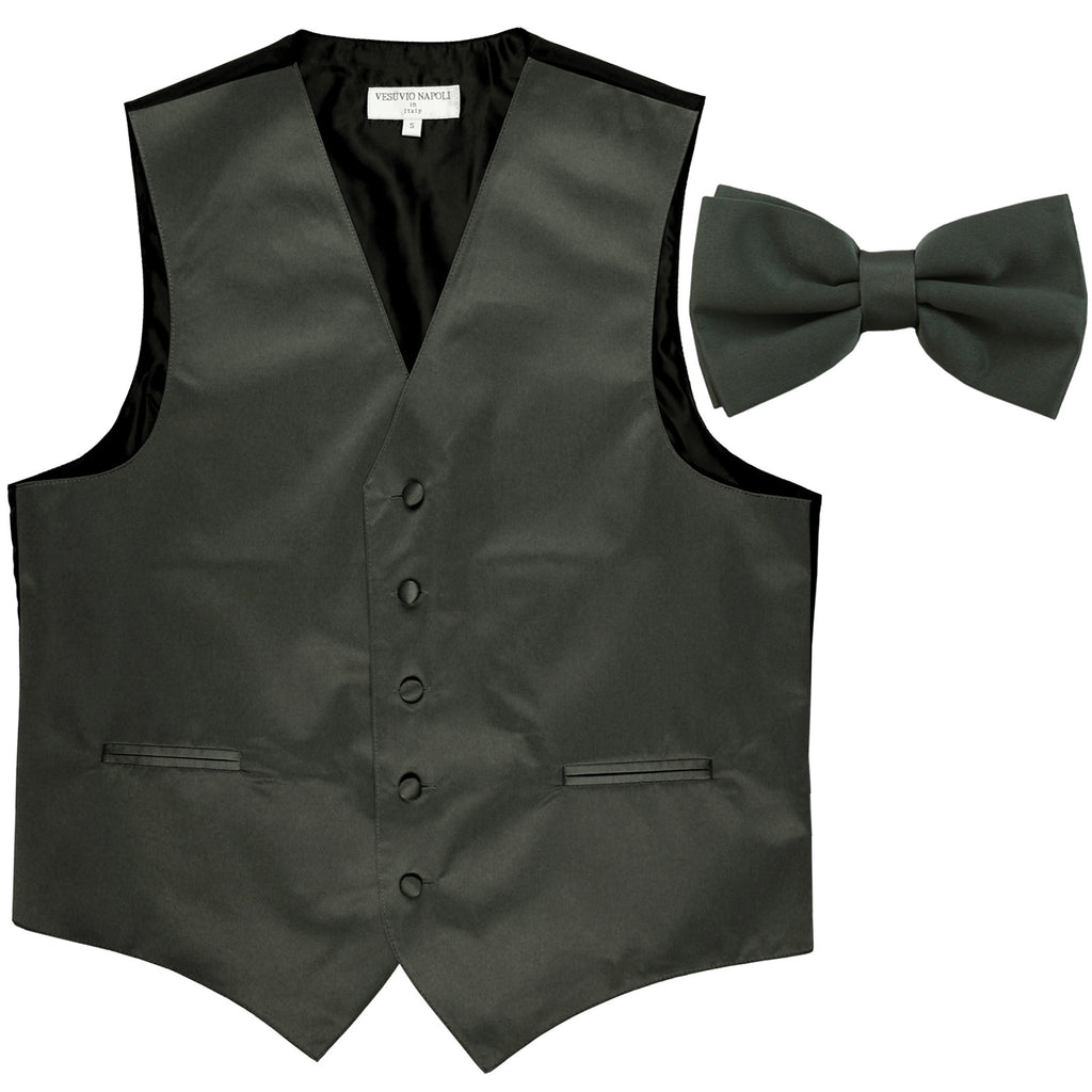 New Men's Formal Vest Tuxedo Waistcoat with Bowtie wedding prom party dark gray