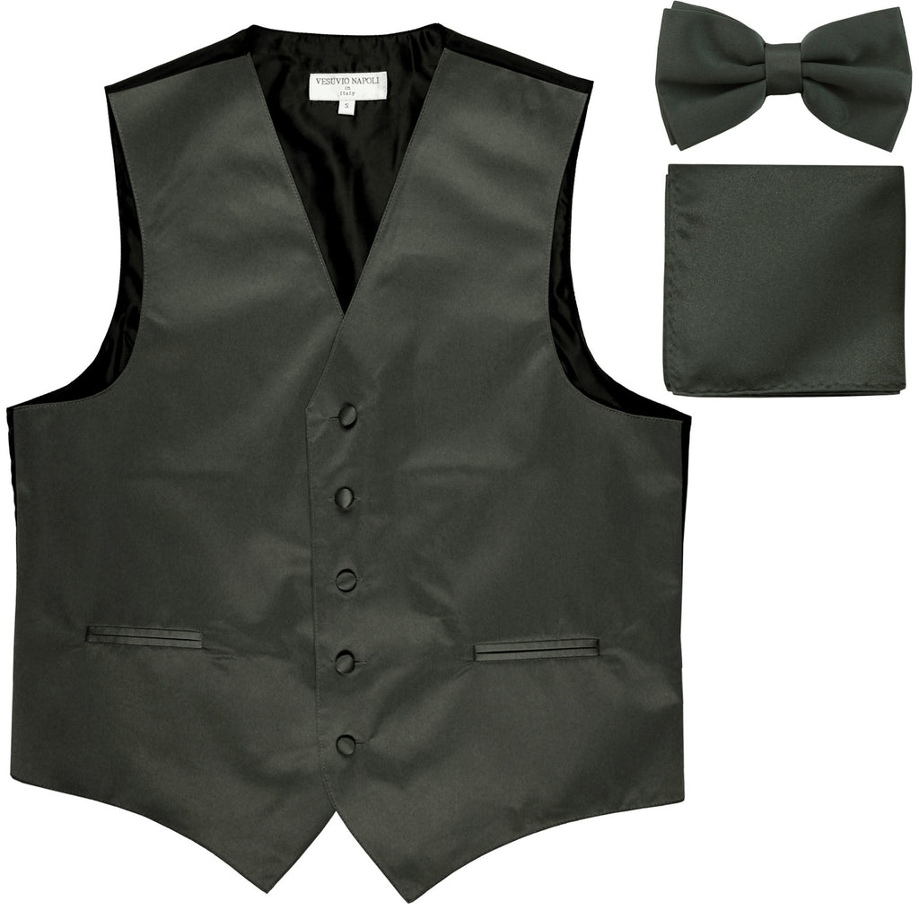 New Men's formal vest Tuxedo Waistcoat_bowtie & hankie set wedding prom dark gray