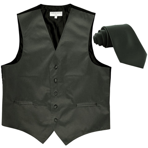 New Men's Formal Tuxedo Vest Waistcoat_2.5" skinny Necktie solid wedding dark gray