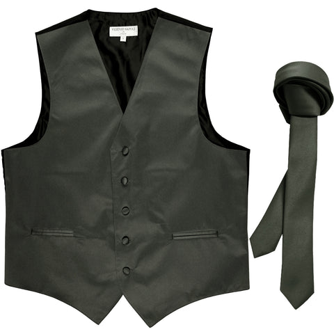 New Men's Formal Tuxedo Vest Waistcoat_1.5" skinny Necktie wedding prom dark gray