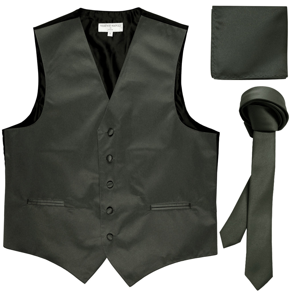New Men's formal vest Tuxedo Waistcoat_1.5" necktie & hankie set wedding dark gray