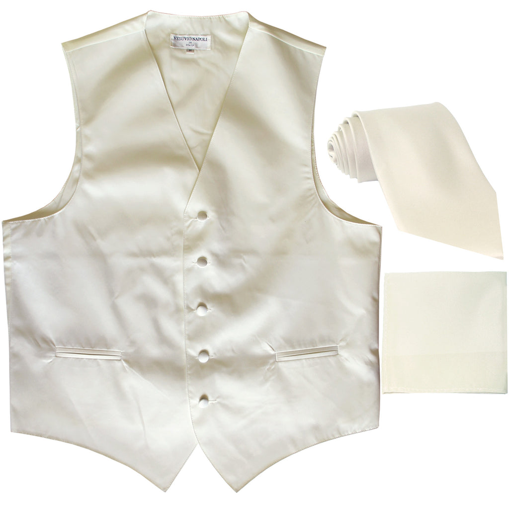 New Men's formal vest Tuxedo Waistcoat_necktie & hankie set wedding cream