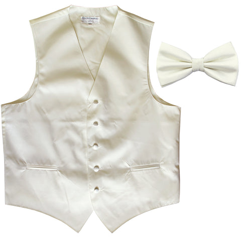New Men's Formal Vest Tuxedo Waistcoat with Bowtie wedding prom party cream
