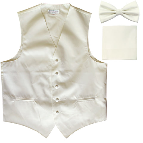 New Men's formal vest Tuxedo Waistcoat_bowtie & hankie set wedding prom cream