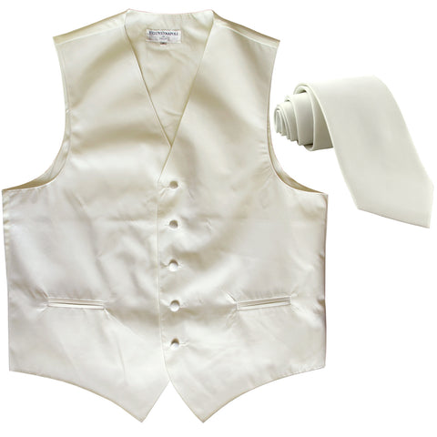New Men's Formal Tuxedo Vest Waistcoat_2.5" skinny Necktie solid wedding cream