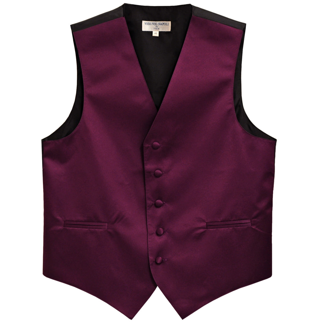 New polyester men's tuxedo vest waistcoat only solid wedding formal eggplant