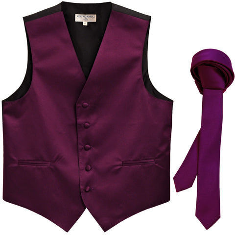 New Men's Formal Tuxedo Vest Waistcoat_1.5" skinny Necktie wedding prom eggplant