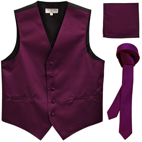 New Men's formal vest Tuxedo Waistcoat_1.5" necktie & hankie set wedding eggplant