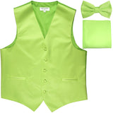 New Men's formal vest Tuxedo Waistcoat_bowtie & hankie set wedding prom lime green