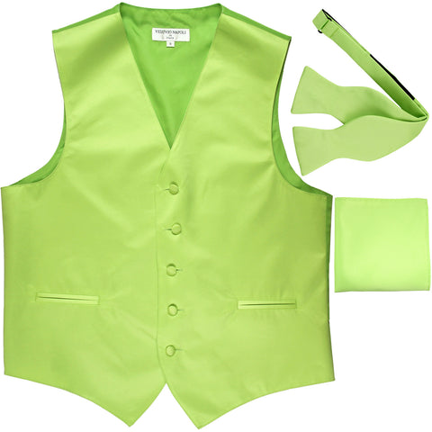 New Men's vest Tuxedo Waistcoat self tie bow tie and hankie set lime green