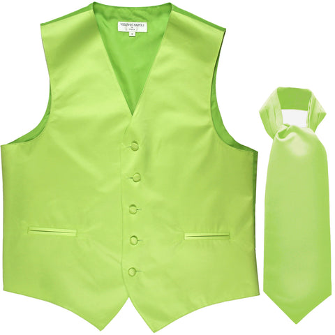 New Men's Formal Tuxedo Vest Waistcoat solid & Ascot cravat Prom lime green