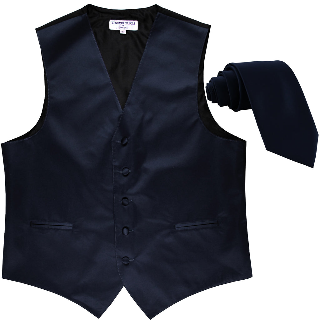 New Men's Formal Tuxedo Vest Waistcoat_2.5" skinny Necktie solid wedding navy