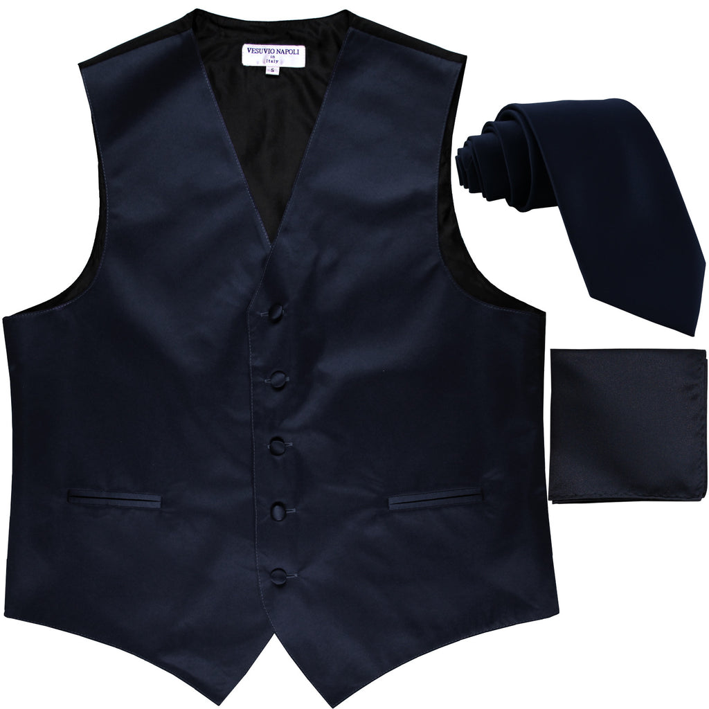 New Men's formal vest Tuxedo Waistcoat_2.5" necktie & hankie wedding navy