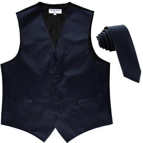 New Men's Formal Tuxedo Vest Waistcoat_1.5" skinny Necktie wedding prom navy