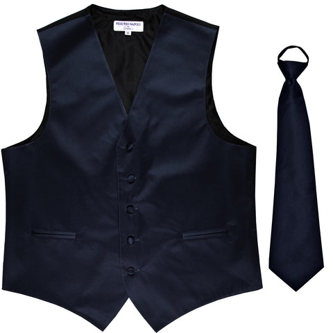 New Men's Formal Tuxedo Vest Waistcoat Pre-tied Necktie solid wedding prom navy