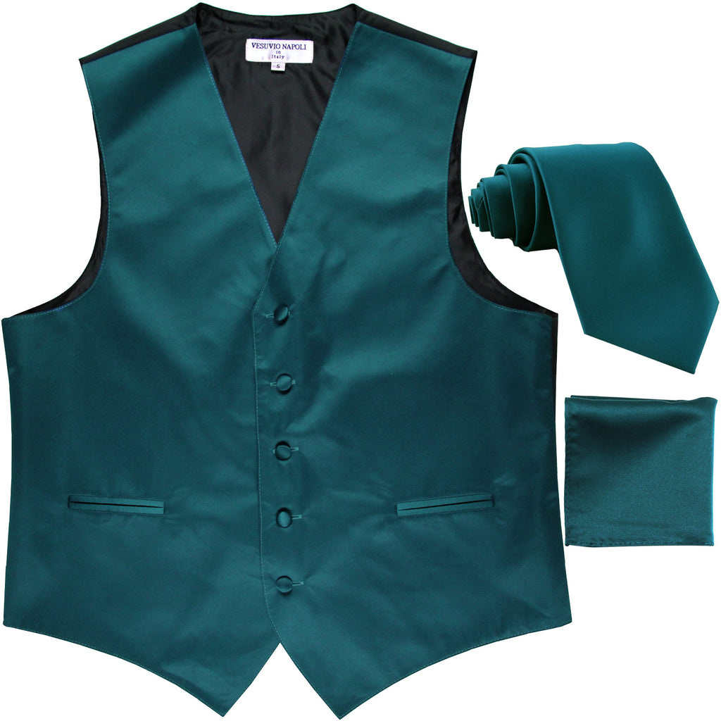 New Men's formal vest Tuxedo Waistcoat_necktie & hankie set wedding sapphire blue