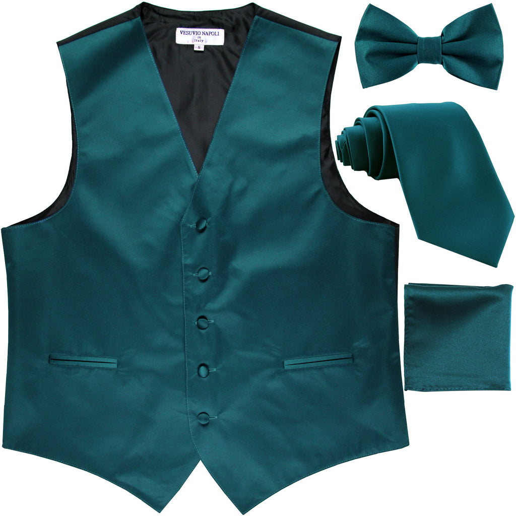 New Men's solid Tuxedo Vest Waistcoat & necktie & Bow tie & Hankie prom sapphire blue