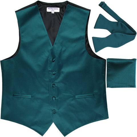 New Men's vest Tuxedo Waistcoat self tie bow tie and hankie set sapphire blue
