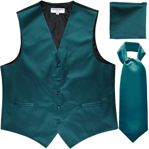 New Men's formal vest Tuxedo Waistcoat ascot hankie set wedding prom sapphire blue