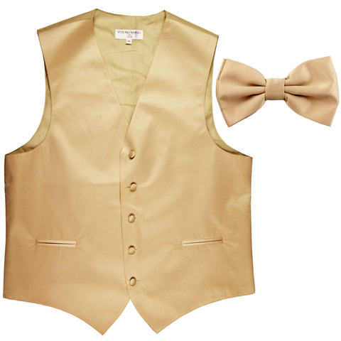 New Men's Formal Vest Tuxedo Waistcoat with Bowtie wedding prom party beige