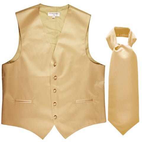 New Men's Formal Tuxedo Vest Waistcoat solid & Ascot cravat Prom beige